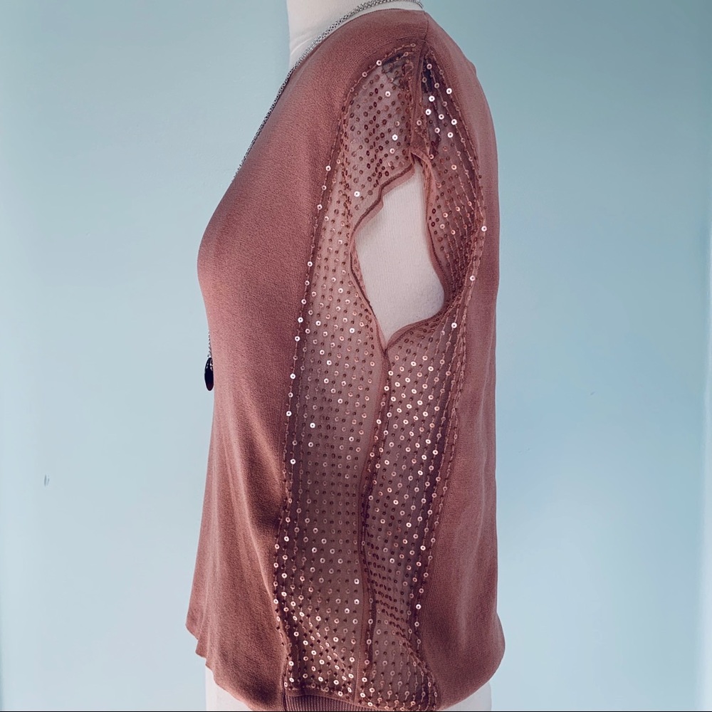 Zara Sequin Sheer Sides Knit Top Mauve M - Picture 3 of 8